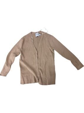 Polly Ribbed Knit Cardigan Womens Size 0 Beige Snap Button Front Long Sleeve